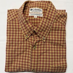 Columbia Men's Yellow, Brown and Red Plaid Button-Down Shirt